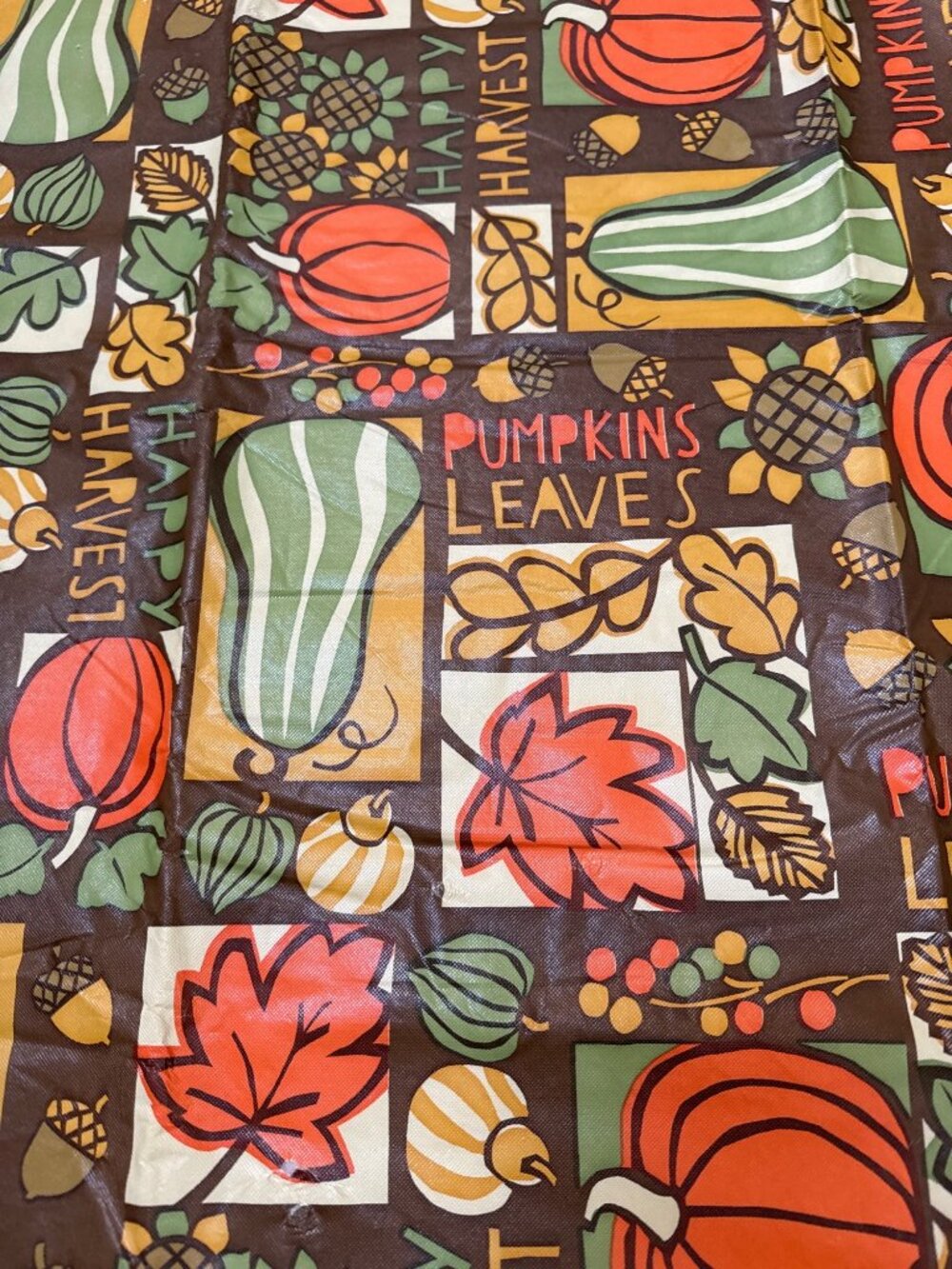 Fall-Themed Happy Harvest Vinyl Tablecloth Pumpkins & Leaves Pattern 58x96 In Fe